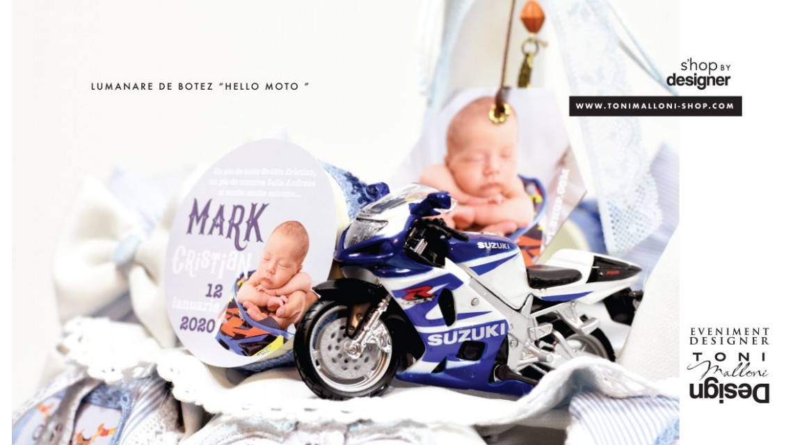 Lumanare botez cu motociclete pentru baieti personalizata, Hello Moto 16
